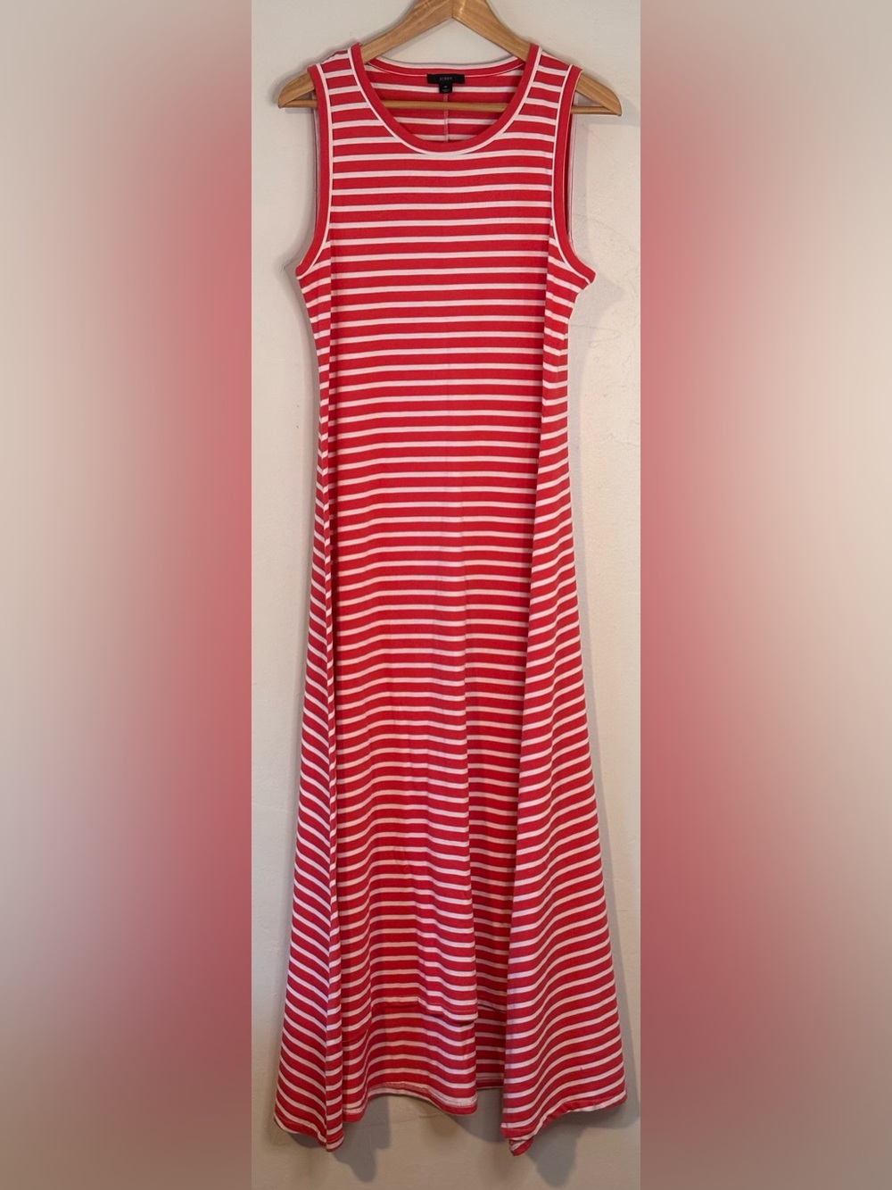 J. Crew Dress Women’s Medium Coral White Striped High Low Maxi Sleeveless AO477 - Picture 2 of 9